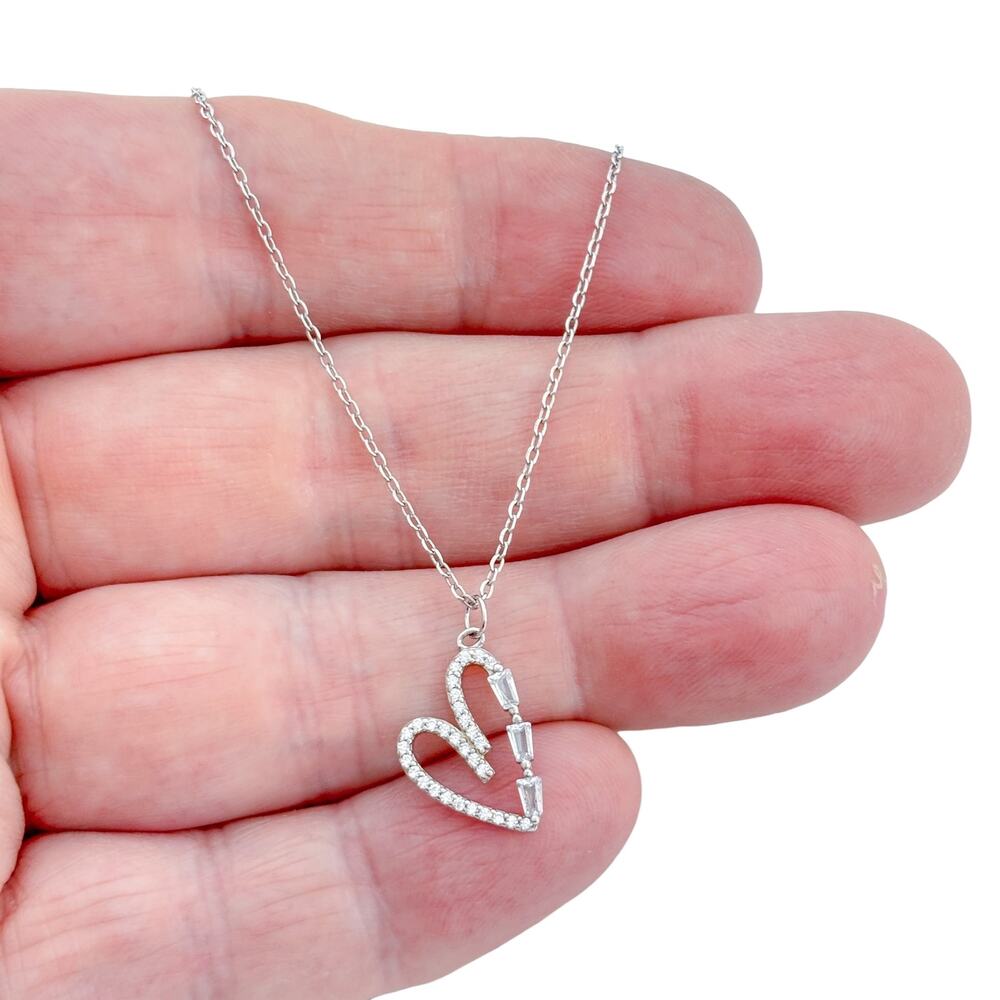 Vintage Sterling Silver 925 Heart Pendant Necklace 16.5"-18"